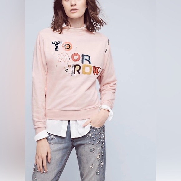 Anthropologie TOMORROW Embellised  Sweatshirt Size Small - Picture 2 of 6